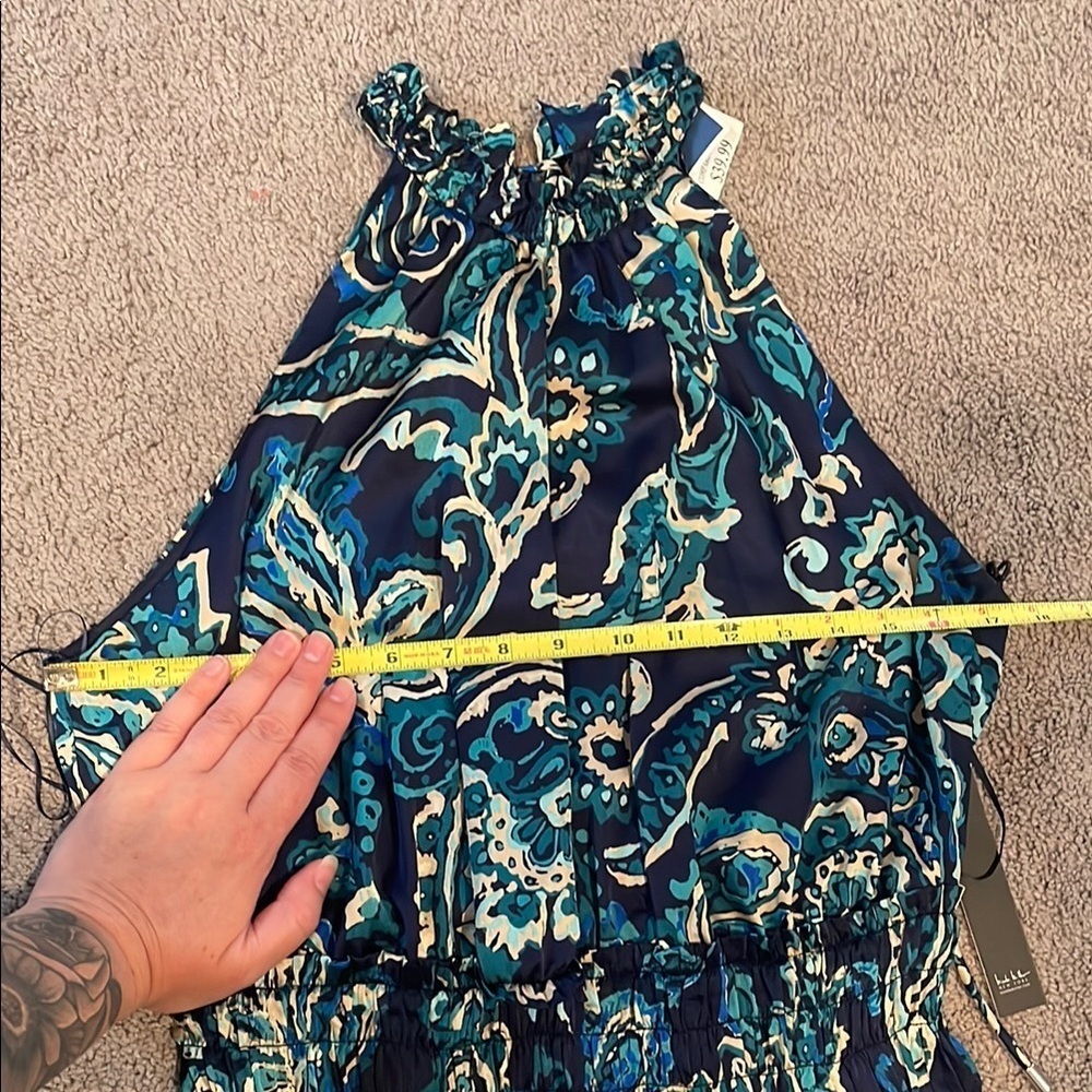 Nicole Miller Blue Paisley Floral Halter Midi Sundress | LARGE NWT - Picture 14 of 16